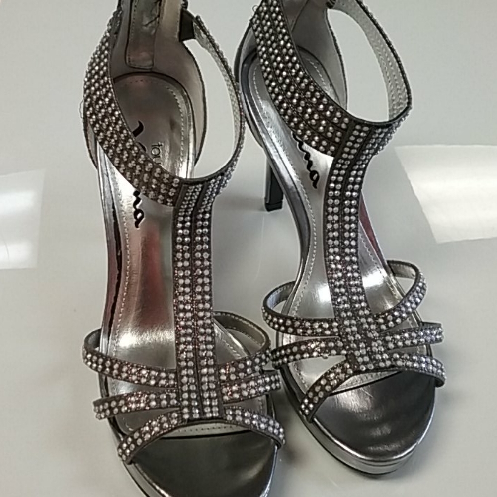 Touch Of Nina Pewter Jeweled Heels